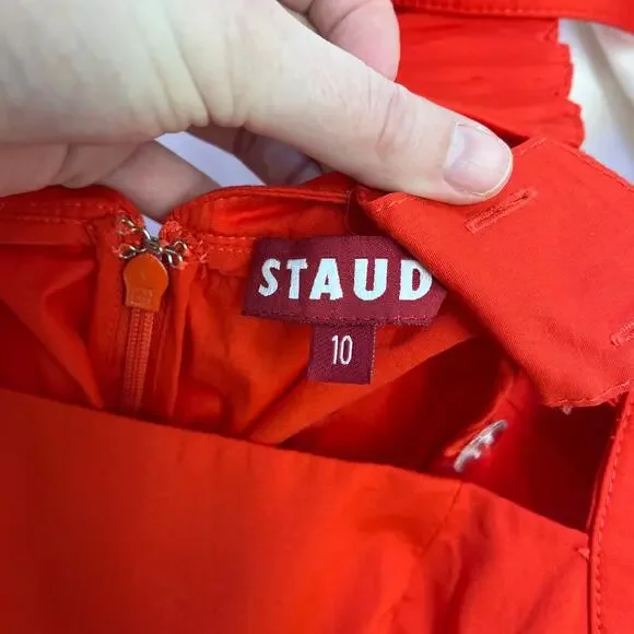 STAUD Teresa Square Neck Cross-Back Fit & Flare Midi Dress Stretch Cotton US10 - Picture 7 of 13